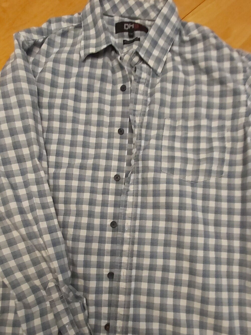 Men's Blue and White Plaid Button-Down Shirt